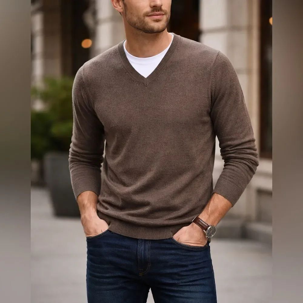 Cullen C/89MEN Brown 100% Cashmere V-Neck Sweater Men’s Size L